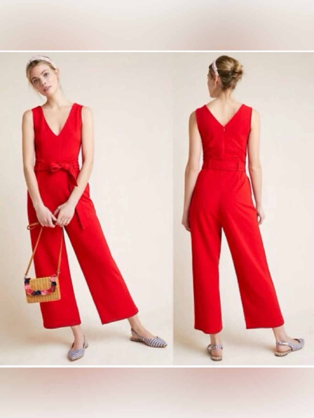 anthropologie cathy red beets structured wide leg jumpsuit